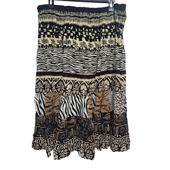 Boho Ethnic Animal Print Maxi Flowy Lightweight Skirt (Flaw) Festival Cultural - Picture 8 of 12